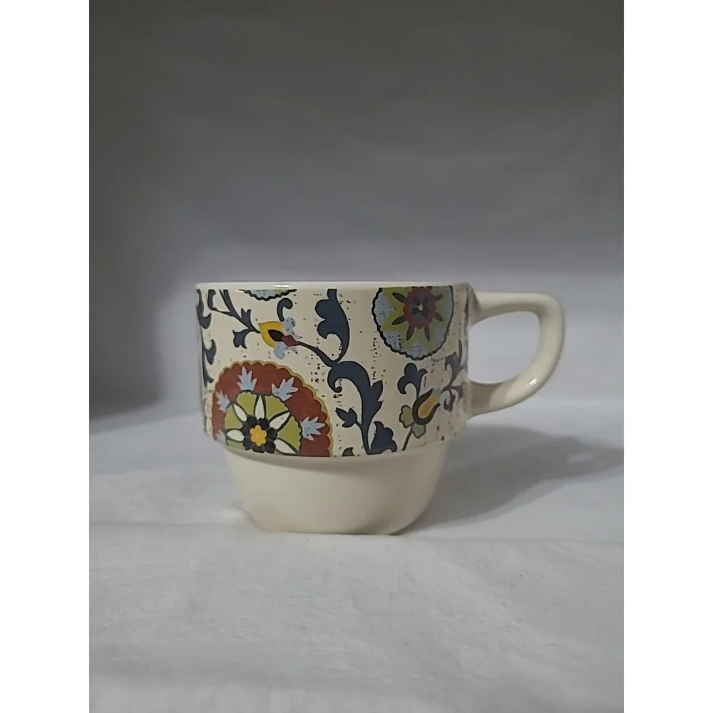 Pier 1 Stacking Scroll Stoneware Coffee Tea Mugs Set of 2